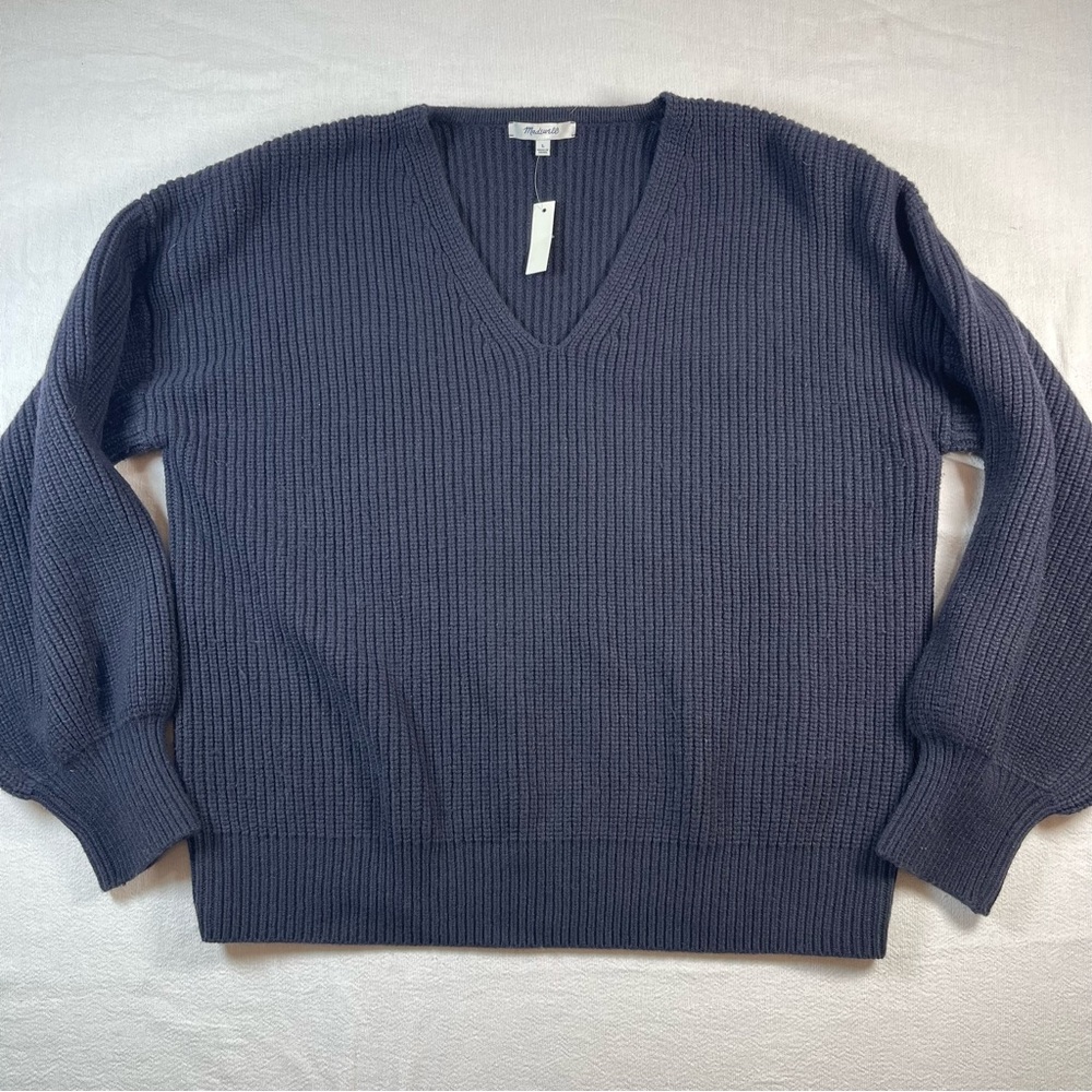 Madewell Women's V-Neck Ribbed Sweater - Navy - Picture 2 of 6